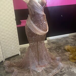 Glamorous Sequin Prom Dress in Rose Gold